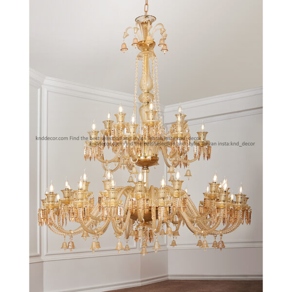 لوستر باکارات گرید 2 ساده شاخه (16+16+8+8) (سه طبقه 4 پله) (شاخه 60 سانت و 40 سانت و 30 سانت و 22 سانت) عسلی 48