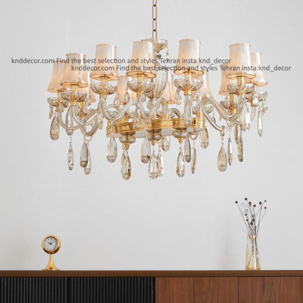 لاینر اس بلوری زنبق کریستال با  کلاهک شیشه آویز بادامی عرض 15*70 سانت  12