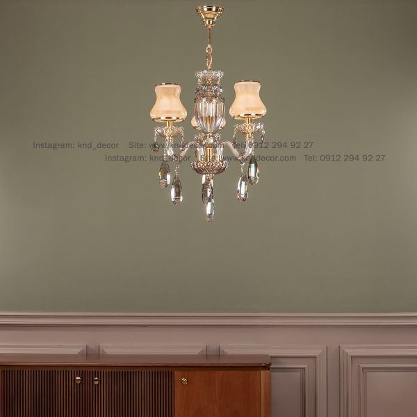 لوستر اس بلوری زنبق کریستال با کلاهک شیشه آویز بادامی 3