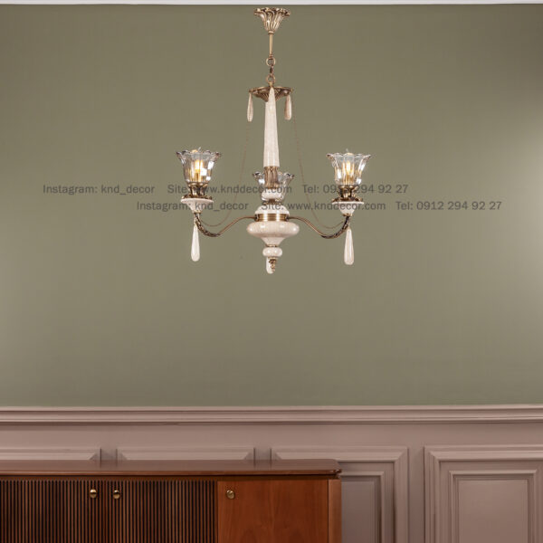 لوستر رویال آنتیک سنگ کرم زنبق آفتاب با لاله آویز سنگ 3