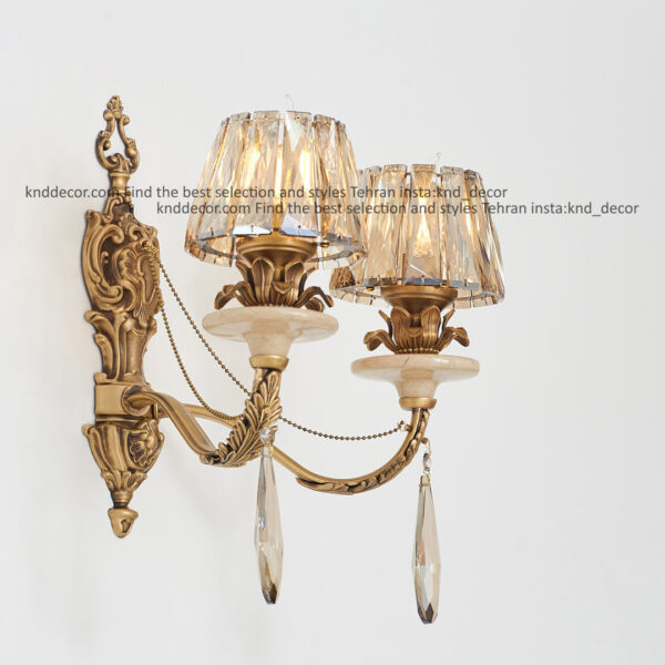 دیواری رویال آنتیک سنگ کرم زنبق آفتاب کلاهک کریستال آویز بادامی 2