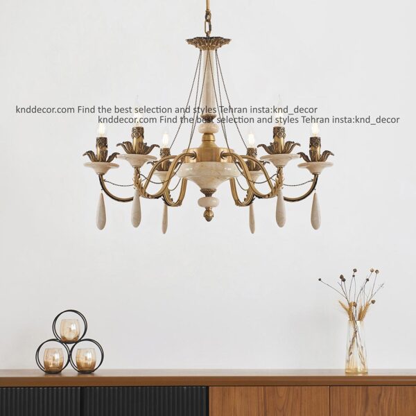 لوستر رویال ملیکا آنتیک سنگ کرم آویز سنگ 6