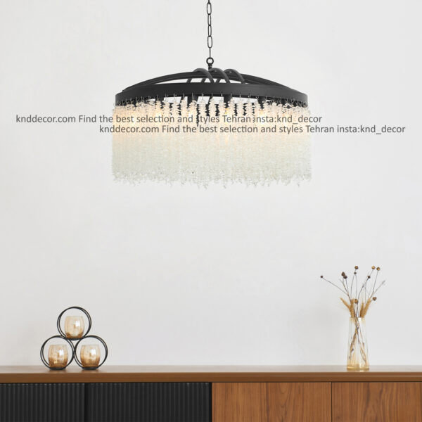 لوستر 2091 مشکی 60 سانت با کریستال ریسه ای سایز بندی