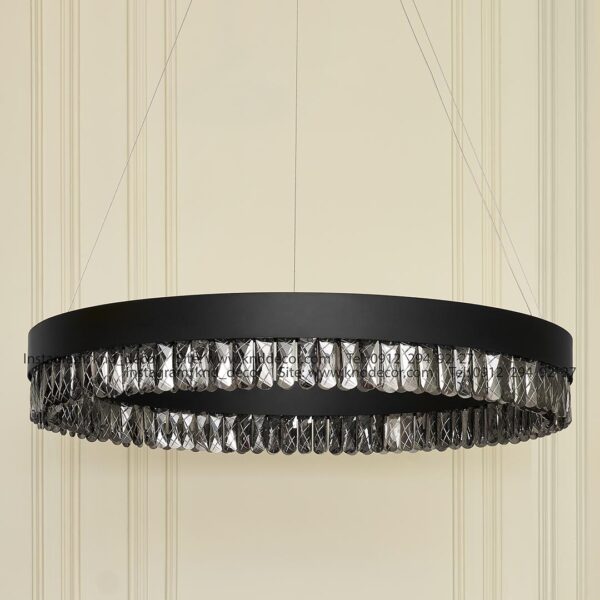 لوستر 2092 مشکی 80 سانت با کریستال قاشقی 76 mm دودی