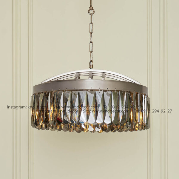 لوستر 2091 کروم 50 سانت با کریستال دودی قاشقی 120 mm