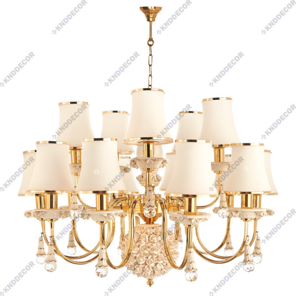 لوستر شکوفه فورتیک سرامیک سفید با کلاهک شیشه با آویز سرامیک 15