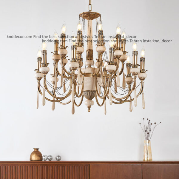 لوستر لیانا دوبل آنتیک سنگ کرم آویز سنگ 10