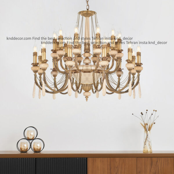 لوستر لیانا دوبل آنتیک سنگ کرم آویز سنگ 12