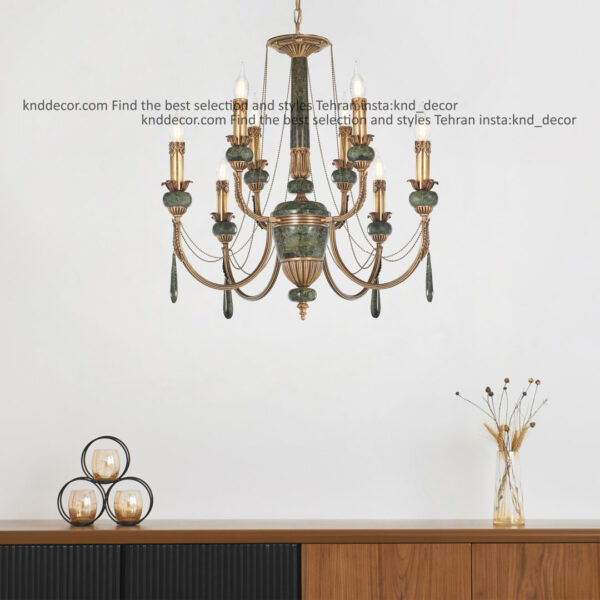 لوستر لیانا دوبل آنتیک سنگ سبز آویز سنگ 4