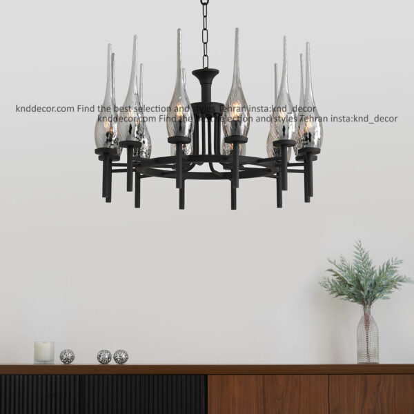 لوستر 1021 مشکی 12 با حباب 310 شیاردار دودی