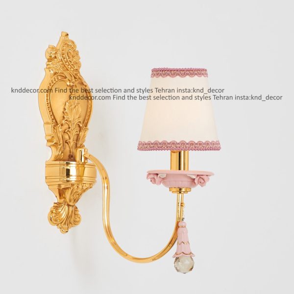 دیواری شکوفه کروم سرامیک صورتی با کلاهک پارچه با آویز سرامیک 1