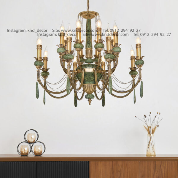 لوستر لیانا دوبل آنتیک سنگ سبز آویز سنگ 8