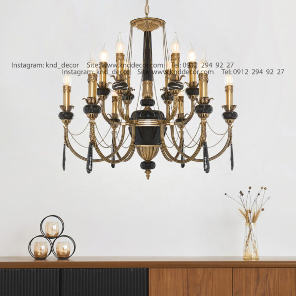 لوستر لیانا دوبل آنتیک سنگ مشکی آویز سنگ 6