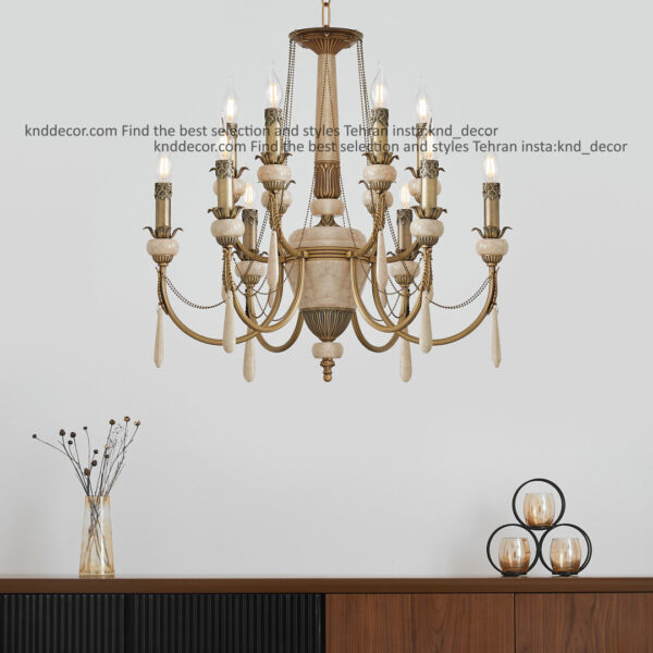 لوستر لیانا دوبل آنتیک سنگ کرم آویز سنگ 6