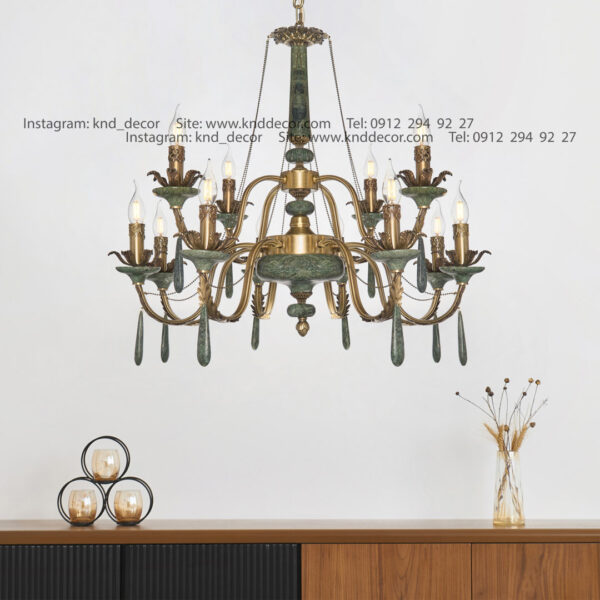 لوستر رویال ملیکا آنتیک سنگ سبز آویز سنگ 12