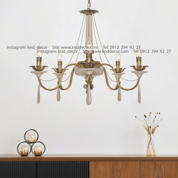 لوستر رویال ملیکا آنتیک سنگ کرم آویز سنگ 5