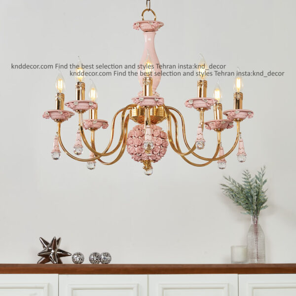 لوستر شکوفه فورتیک سرامیک صورتی بدون کلاهک با آویز سرامیک 8