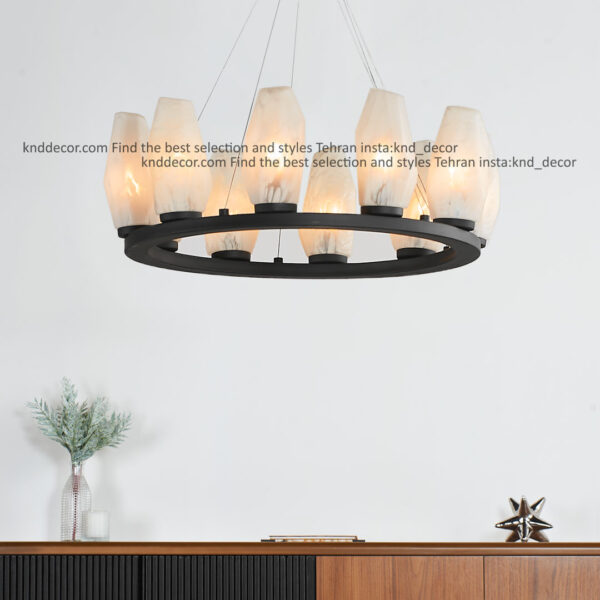 لوستر 1041 قطر 85 سانت 10 مشكی با حباب 120 طرح سنگ