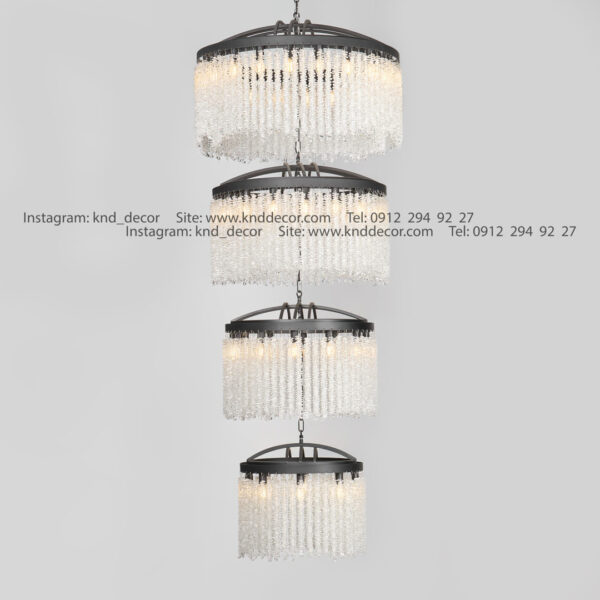 لوستر 2091 مشکی 4 طبقه با کریستال ریسه ای سایز بندی