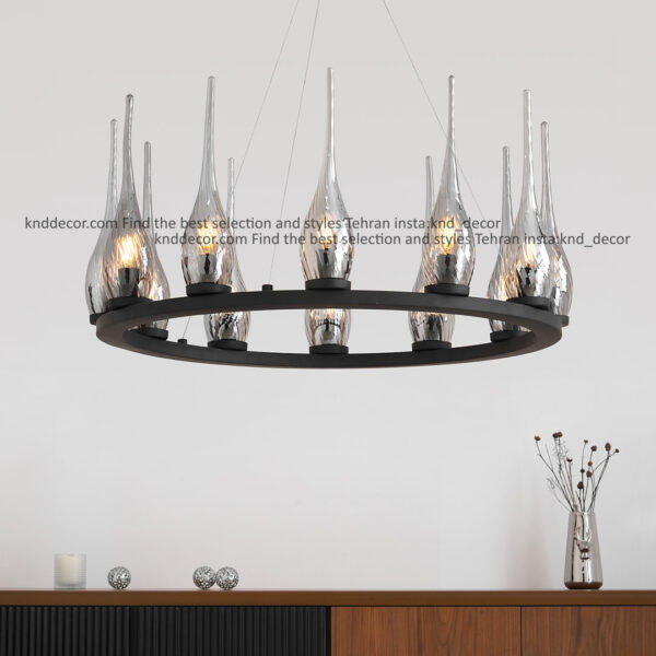 لوستر 1041 قطر 70 سانت 12 مشکی با حباب 310