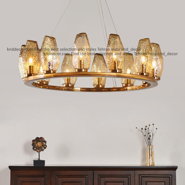 لوستر 1041 قطر 85 سانت 10 سانتيک با حباب 120 طرح سنگ عسلی