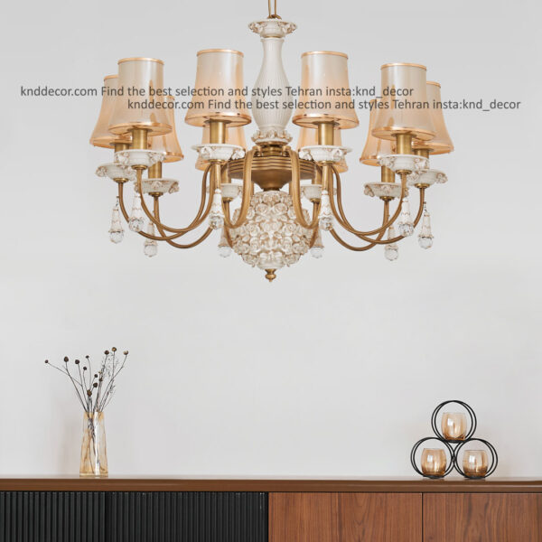 لوستر شکوفه آنتیک سرامیک سفید با کلاهک شیشه با آویز سرامیک 10