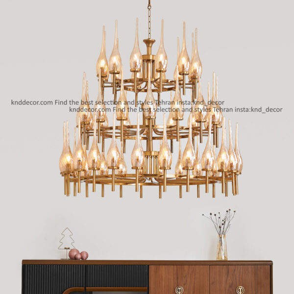 لوستر 1021 سانتیک 52 با حباب 310 شیاردار عسلی