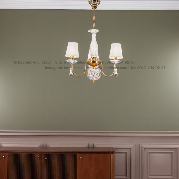 لوستر شکوفه فورتیک سرامیک سفید با کلاهک پارچه با آویز سرامیک 3