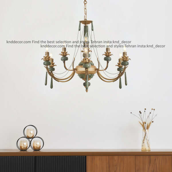 لوستر مارال تک و دوبل آنتیک سنگ سبز آویز سنگ 6 ستون سنگ