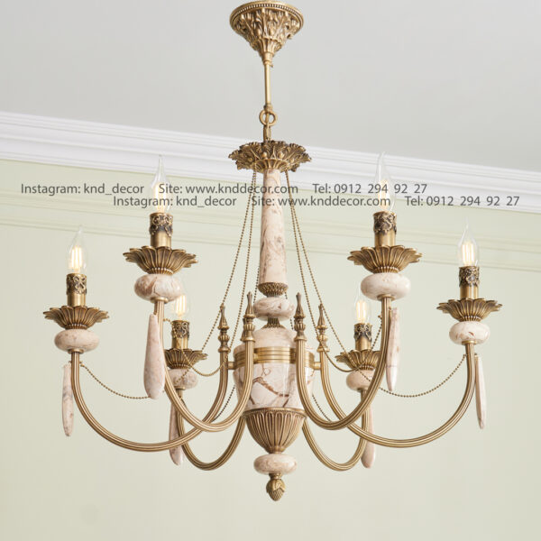 لوستر لیانا آهن آنتیک سنگ کرم پرطاووسی آویز سنگ 6