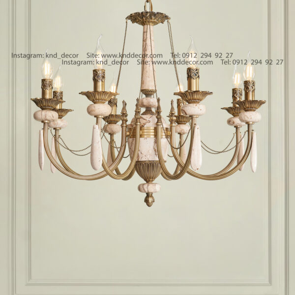 لوستر لیانا آهن آنتیک سنگ کرم پرطاووسی آویز سنگ 8