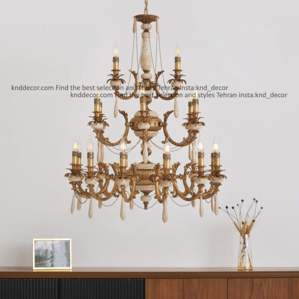 لوستر جار آنتیک سنگ کرم زنبق غنچه آویز سنگ 21