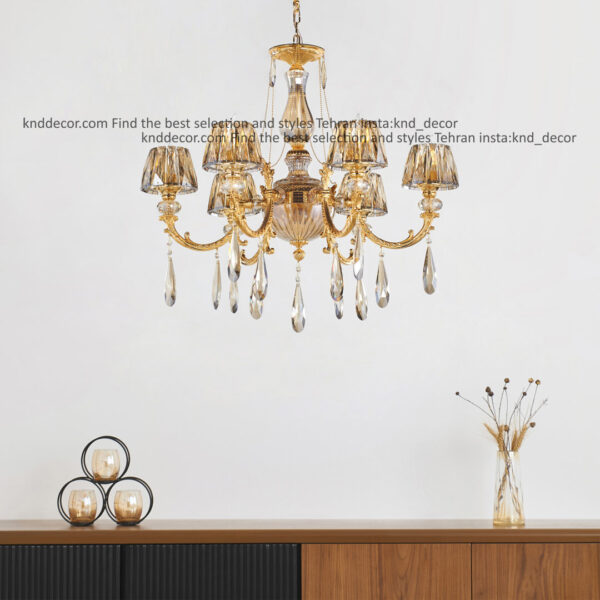 لوستر جار پتینه کریستال با کلاهک کریستال آویز بادامی 6