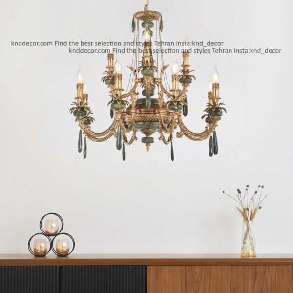 لوستر جار آنتیک سنگ سبز زنبق غنچه آویز سنگ 12