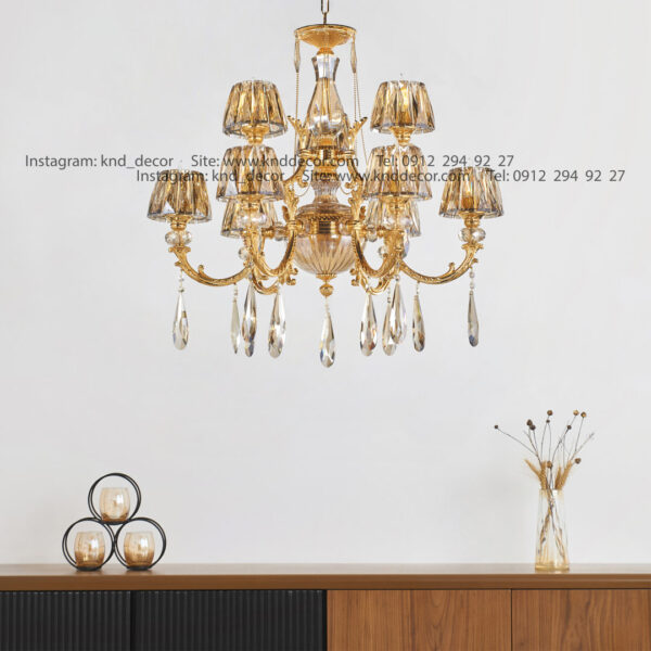 لوستر جار پتینه کریستال با کلاهک کریستال آویز بادامی 9