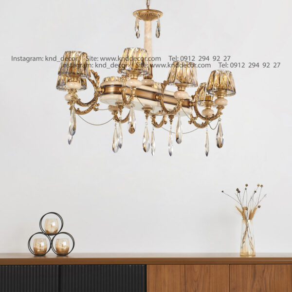 لاینر جار پتینه سنگ کرم با کلاهک کریستال آویز بادامی عرض 15*50 سانت 8