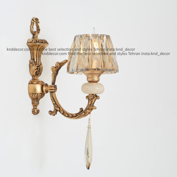 دیواری جار پتینه سنگ کرم با کلاهک کریستال آویز بادامی 1