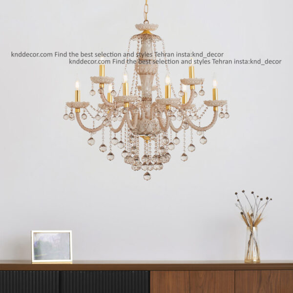 لوستر والتر شامپاینی 32 سانت 3 جفت و هندلی 9 شاخه 2P