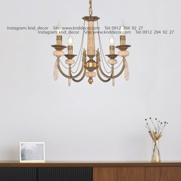 لوستر لیانا آهن آنتیک سنگ کرم پرطاووسی آویز سنگ 4