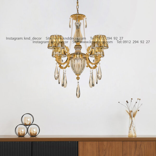 لوستر جار پتینه کریستال با کلاهک کریستال آویز بادامی 4