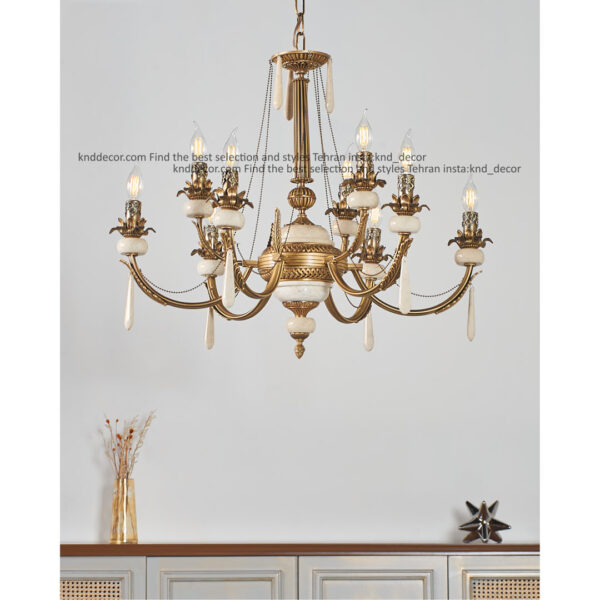 لوستر مارال تک و دوبل آنتیک سنگ کرم آویز سنگ 6 ستون برنجی