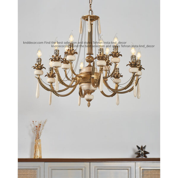 لوستر مارال تک و دوبل آنتیک سنگ کرم آویز سنگ 8 ستون برنجی