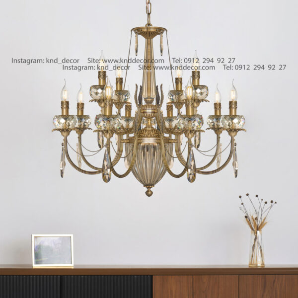 لوستر لیانا آنتیک توپی تراش بزرگ کد A5 آویز بادامی 12