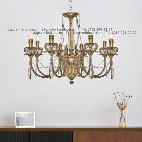 لوستر لیانا آنتیک توپی تراش بزرگ کد A5 آویز بادامی 8