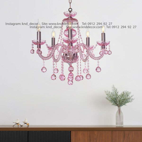 لوستر والتر صورتی 22 سانت 2 جفت 5 شاخه TP