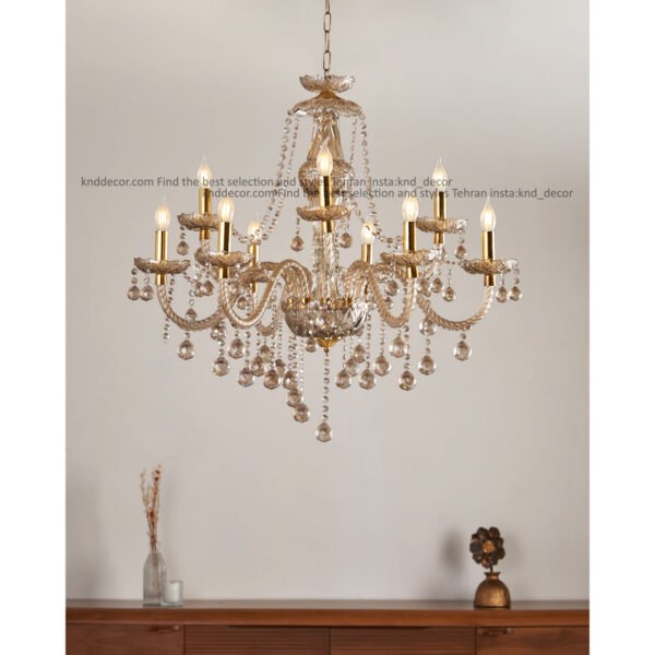 لوستر والتر شامپاینی 32 سانت 3 جفت و هندلی 9 شاخه TP