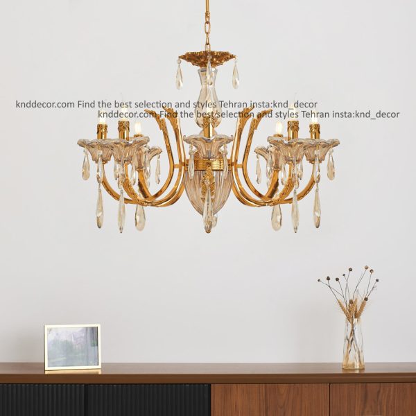 لوستر هلالی پروفیلی آنتیک زنبق کریستال آویز بادامی 8