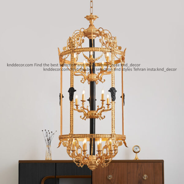 لوستر کلاسیک فانوسی 24شاخه طلایی