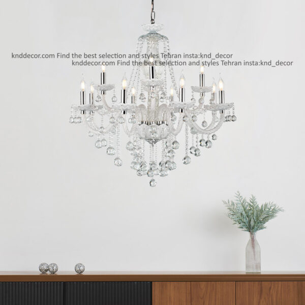 لوستر والتر سفید 32 سانت 3 جفت و هندلی 12 شاخه 2P