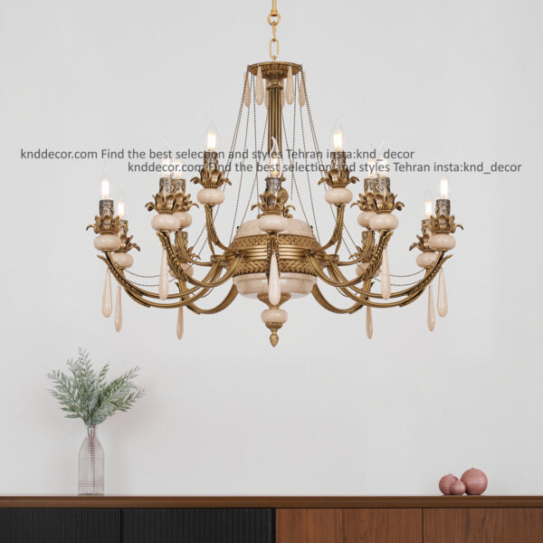 لوستر مارال تک و دوبل آنتیک سنگ کرم آویز سنگ 10 ستون برنجی